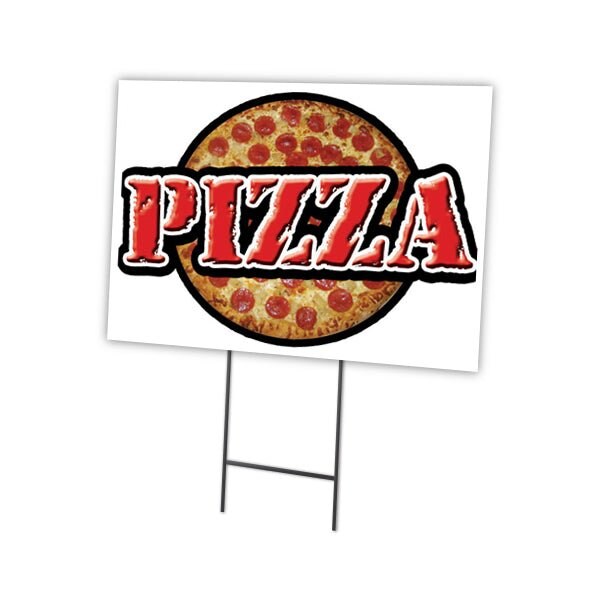 Pizza Yard Sign & Stake outdoor plastic coroplast window, C-1824 Pizza